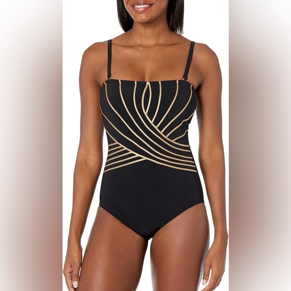 Gottex Women's Standard Black Embrace Tummy Control Bandeau Size 10 - Picture 2 of 9